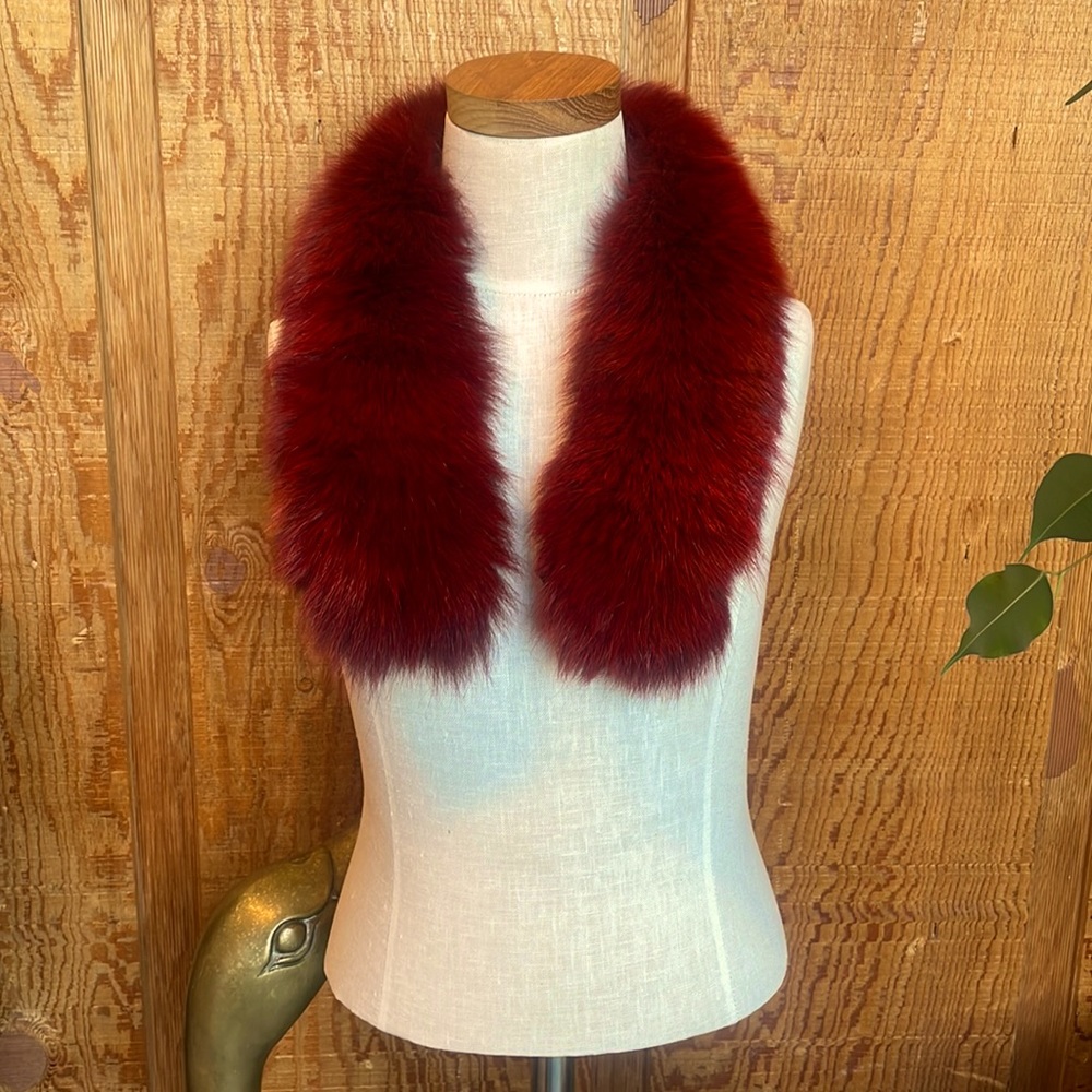 Lovely Deep Red Real Fox Fur Scarf Stole Collar